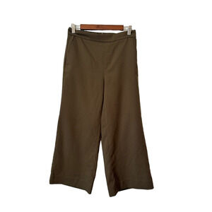 Women's Olive Green Cottagecore BOHO Wide Leg Stretch Cropped Travel Pants 4